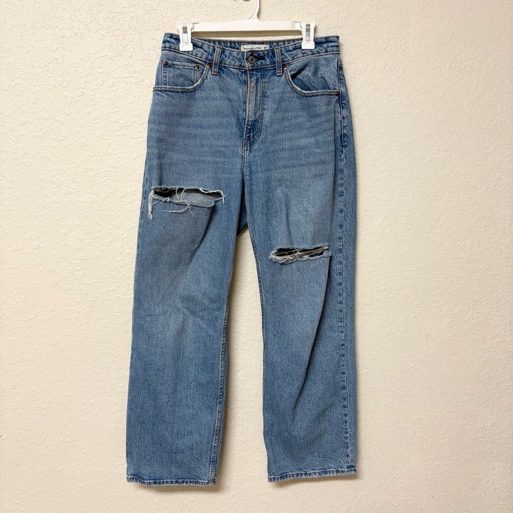 Abercrombie & Fitch Straight Leg Ripped Light Blue Jeans
